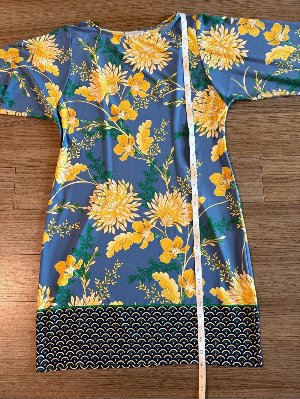 London Times Blue Shift Dress Yellow Floral Print Floral Size 6P Petite Like New - Picture 7 of 11